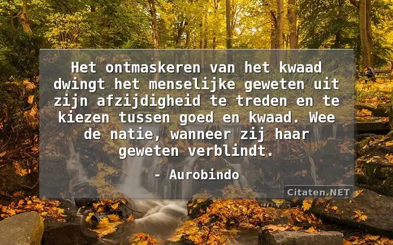 Het ontmaskeren van het kwaad dwingt het menselijke geweten uit zijn afzijdigheid te treden en te kiezen tussen goed en kwaad. Wee de natie, wanneer zij haar geweten verblindt.