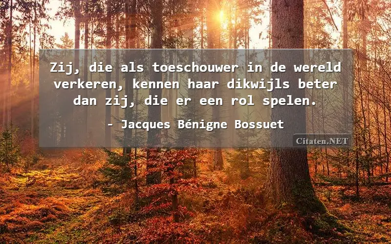 Zij, die als toeschouwer in de wereld verkeren, kennen haar dikwijls beter dan zij, die er een rol spelen.
