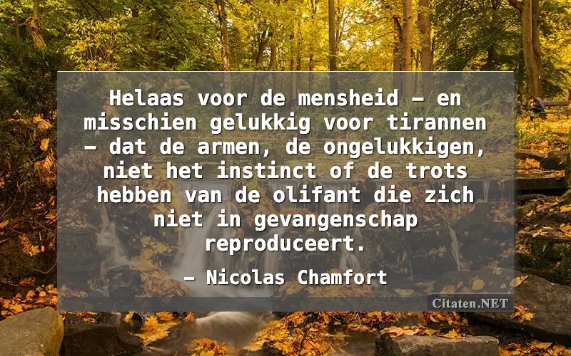 Helaas voor de mensheid - en misschien gelukkig voor tirannen - dat de armen, de ongelukkigen, niet het instinct of de trots hebben van de olifant die zich niet in gevangenschap reproduceert.