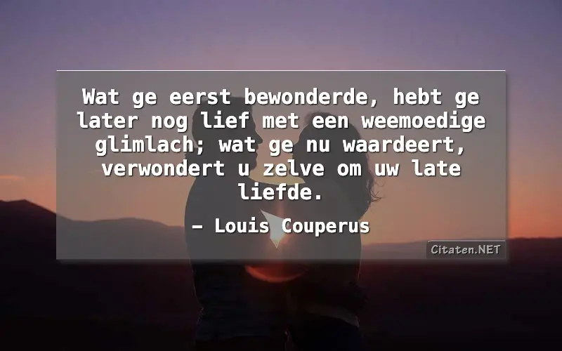 Wat ge eerst bewonderde, hebt ge later nog lief met een weemoedige glimlach; wat ge nu waardeert, verwondert u zelve om uw late liefde.