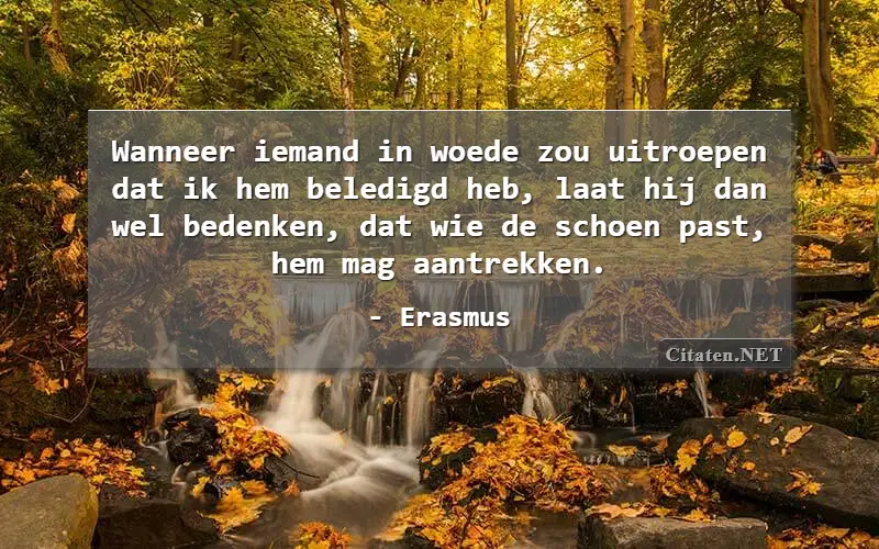 Wanneer iemand in woede zou uitroepen dat ik hem beledigd heb, laat hij dan wel bedenken, dat wie de schoen past, hem mag aantrekken.