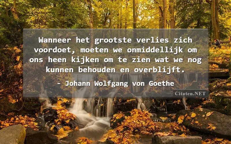 Wanneer het grootste verlies zich voordoet, moeten we onmiddellijk om ons heen kijken om te zien wat we nog kunnen behouden en overblijft.