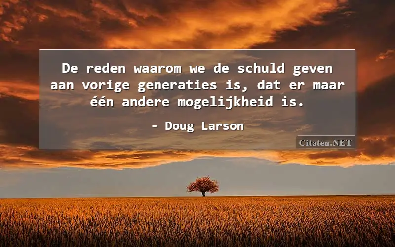De reden waarom we de schuld geven aan vorige generaties is, dat er maar één andere mogelijkheid is.
