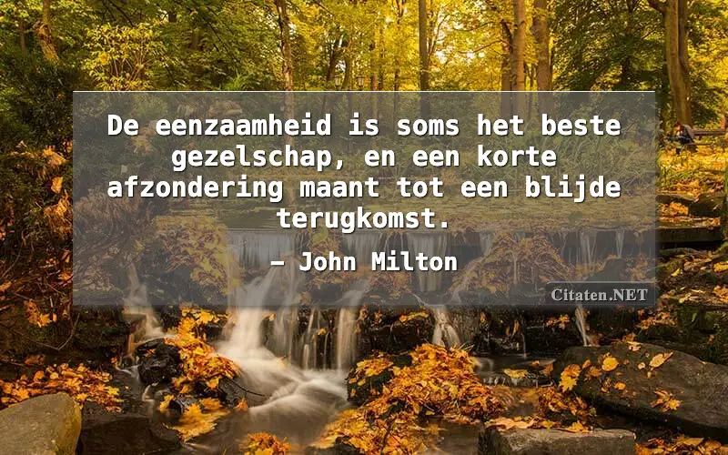 De eenzaamheid is soms het beste gezelschap, en een korte afzondering maant tot een blijde terugkomst.