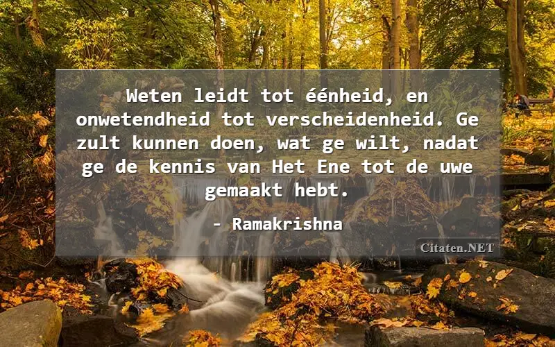 Weten leidt tot éénheid, en onwetendheid tot verscheidenheid. Ge zult kunnen doen, wat ge wilt, nadat ge de kennis van Het Ene tot de uwe gemaakt hebt.