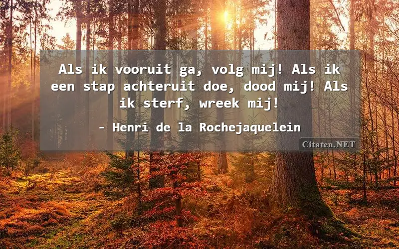 Als ik vooruit ga, volg mij! Als ik een stap achteruit doe, dood mij! Als ik sterf, wreek mij!