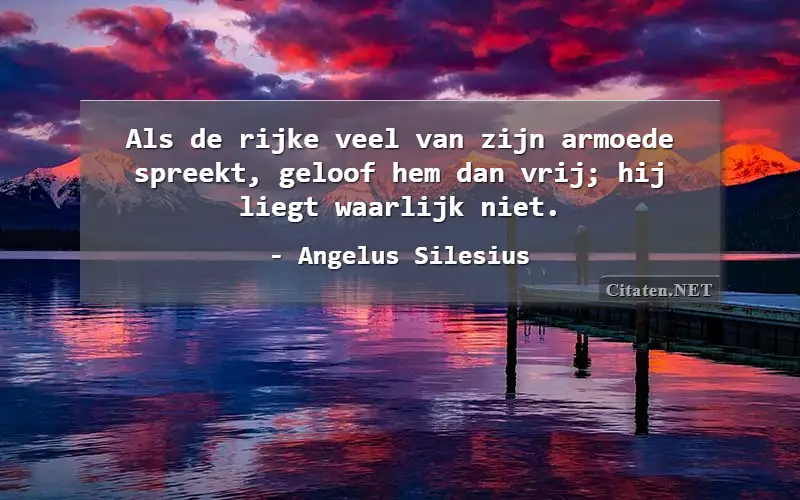 Als de rijke veel van zijn armoede spreekt, geloof hem dan vrij; hij liegt waarlijk niet.