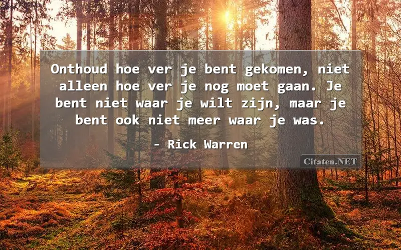 Onthoud hoe ver je bent gekomen, niet alleen hoe ver je nog moet gaan. Je bent niet waar je wilt zijn, maar je bent ook niet meer waar je was.